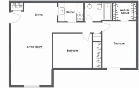 a drawing of a floor plan with a kitchen and a living room